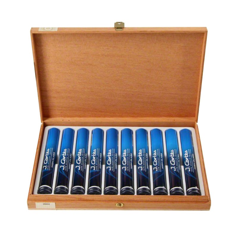 J. Cortes Corona Sumatra wooden box with blue aluminium tubes